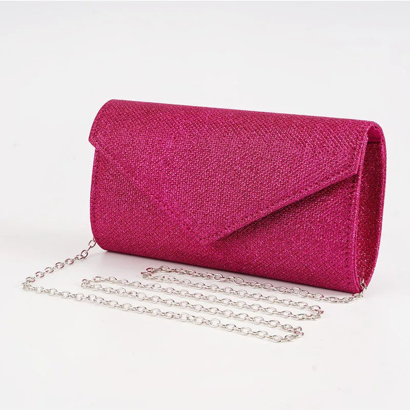 Damen Glitzer Clutch – Envelope-Abendtasche mit Kette in Silber – Elegante Mini-Handtasche für Hochzeit & Party