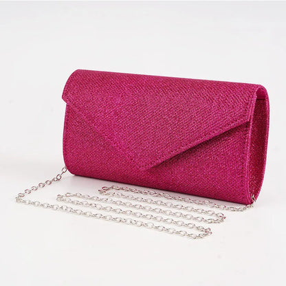 Damen Glitzer Clutch – Envelope-Abendtasche mit Kette in Silber – Elegante Mini-Handtasche für Hochzeit & Party