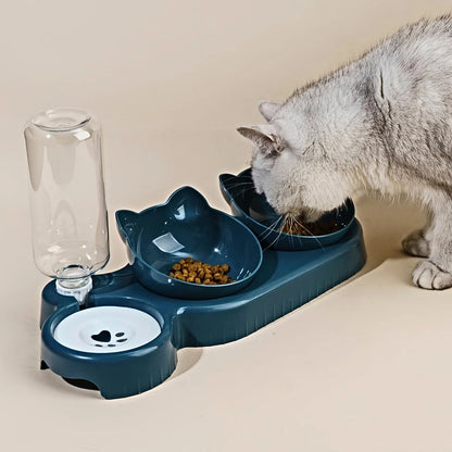 3-in-1 Katzennapf mit Wasserspender – Neigbares Design mit Ohrenform für Futter, Wasser und Nackenschutz
