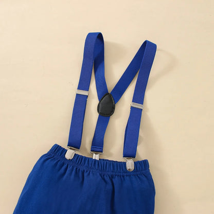 Baby Jungen Cake Smash Geburtstag Outfit – Romper mit „1“-Ballon-Aufdruck + Hosenträgerhose – 3-teiliges Set