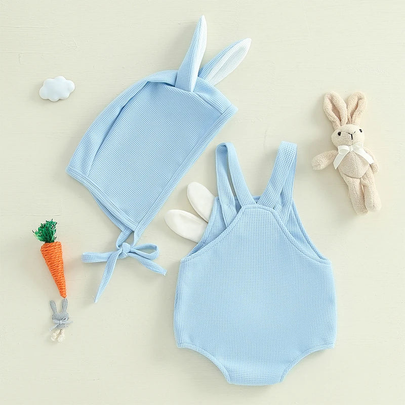 Neugeborenen Oster-Outfit – Baby Body mit Hasenstickerei & passender Mütze – 2-teiliges Set für Jungen & Mädchen