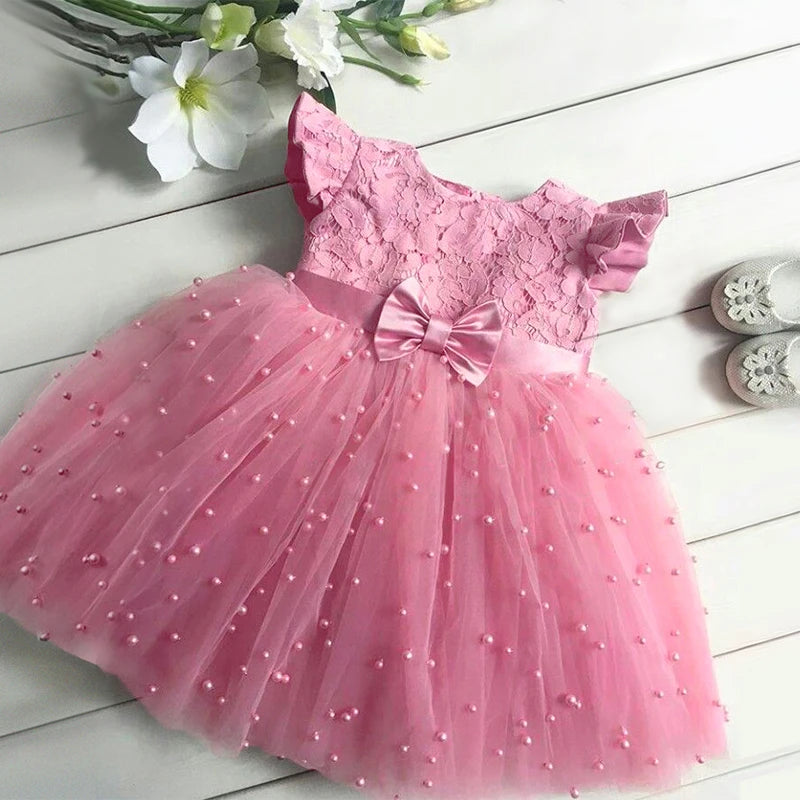 Vintage Prinzessinnenkleid mit Spitze & Stickerei – Luxuriöses Partykleid für Mädchen mit Rüschen & Goldakzenten (1–5 Jahre)