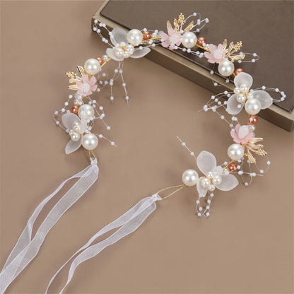 Frühlingshafte Boho Blumenkrone mit Perlen für Mädchen – Hochzeit Haarschmuck & Blumen-Haarreif | Kinder Geschenk