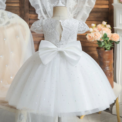 Vintage Prinzessinnenkleid mit Spitze & Stickerei – Luxuriöses Partykleid für Mädchen mit Rüschen & Goldakzenten (1–5 Jahre)