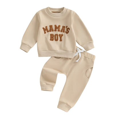 Baby Jungen 2-tlg. Herbst-Winter Set – Sweatshirt mit Buchstaben-Stickerei + Hose mit Tasche | Bequemes Outfit für Kleinkinder 0–3 Jahre