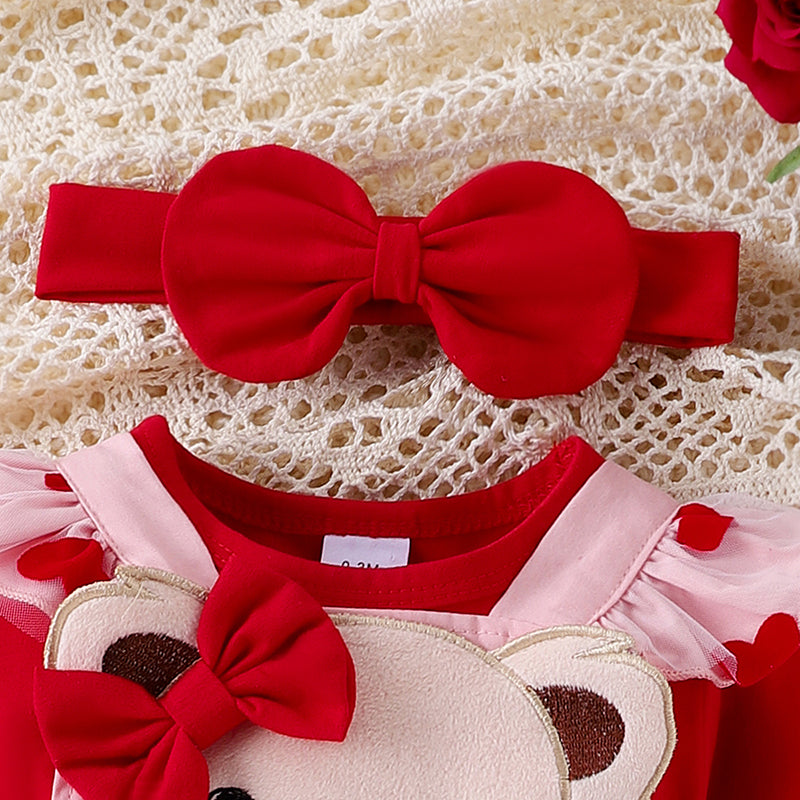 Frühlings-Outfit für Baby-Mädchen – 3-teilig: Langarm-Body, Herzträgerrock & Haarband (0–18 Monate)