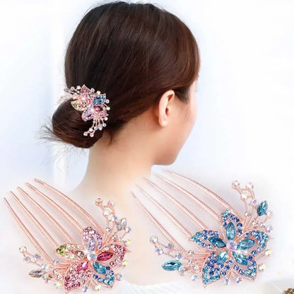Vintage Blumen-Haarkamm mit Strass – Glänzender Haarschmuck für Damen – Antistatisch & Elegant (Geschenkidee)