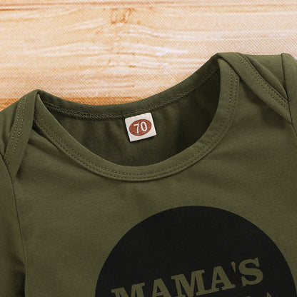 3-teiliges Sommer-Outfit für Neugeborene Jungen – Kurzarm-Body mit Schriftzug + Camouflage-Hose + Mütze | Baby Jungen Kleidung 0–18 Monate