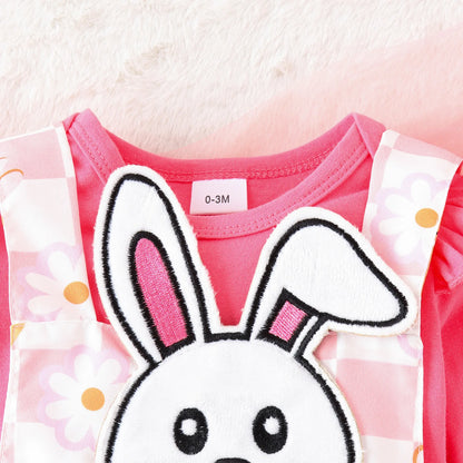 My First Easter” Baby-Mädchen-Outfit – 4-teilig: Hasen-Body, Karotten-Shorts, Socken & Haarband – von Prowow