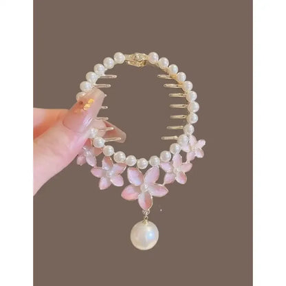 Elegante Haarkralle mit Blumen-Quaste – Schmetterling, Strass & Perlen – Haarclip für Damen | Dutt- & Zopfhalter Accessoire
