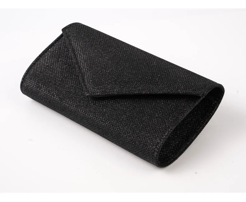 Damen Glitzer Clutch – Envelope-Abendtasche mit Kette in Silber – Elegante Mini-Handtasche für Hochzeit & Party