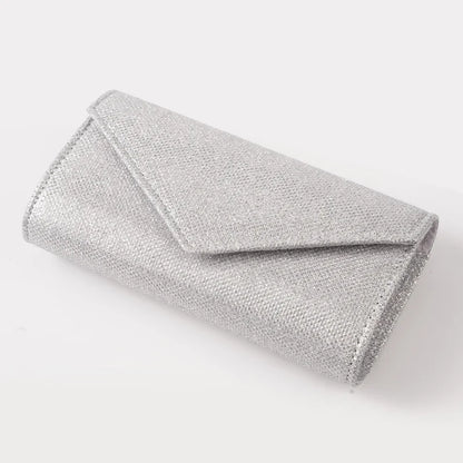 Damen Glitzer Clutch – Envelope-Abendtasche mit Kette in Silber – Elegante Mini-Handtasche für Hochzeit & Party