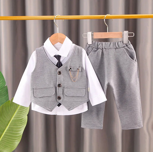 Elegantes Baby-Jungen Outfit – 3-teiliges Gentleman-Set mit Hemd, Weste & Krawatte – Perfekt für Feste & Auftritte (1–4 Jahre)