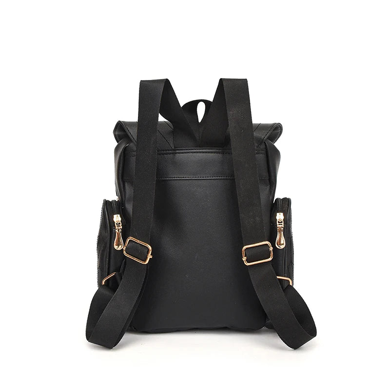 Damen Rucksack – Stylischer Eulen-Rucksack aus schwarzem PU-Leder mit Applikationen – Trendiger Begleiter für Alltag & Freizeit