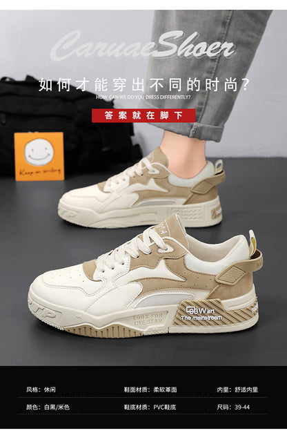 Herren Sneaker Herbst 2023 – Bequeme Plattform-Schuhe | Trendige weiße Schnürsneaker – Vulcanisierte Freizeitschuhe
