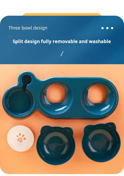 3-in-1 Katzennapf mit Wasserspender – Neigbares Design mit Ohrenform für Futter, Wasser und Nackenschutz