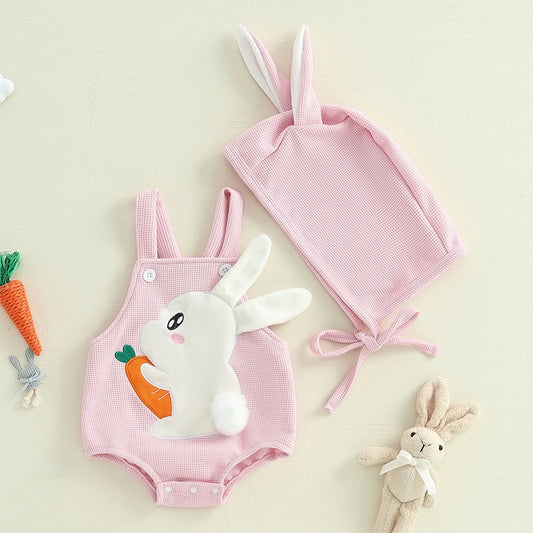 Neugeborenen Oster-Outfit – Baby Body mit Hasenstickerei & passender Mütze – 2-teiliges Set für Jungen & Mädchen