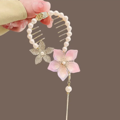 Elegante Haarkralle mit Blumen-Quaste – Schmetterling, Strass & Perlen – Haarclip für Damen | Dutt- & Zopfhalter Accessoire