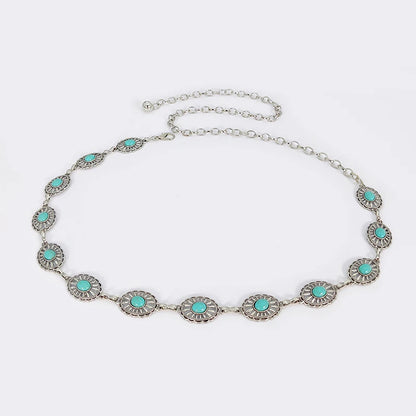 Boho Taillenkette für Damen – Silberfarbene Kette mit blauen Edelstein-Elementen | Eleganter Ellipsen-Look für Röcke & Kleider