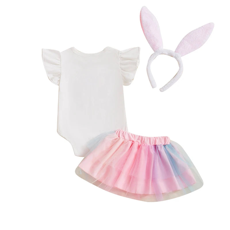 Süßes Baby-Osteroutfit für Mädchen – 3-teilig: Häschen-Body mit Tüllrock & Haarband mit Ohren (0–18 Monate)