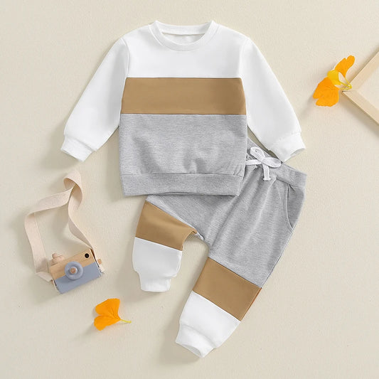 Herbst-Set für Kleinkind-Jungen (0–3 Jahre) – 2-teilig: Farbkontrast-Sweatshirt & Hose mit Gummibund – von Lioraitiin