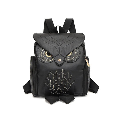 Damen Rucksack – Stylischer Eulen-Rucksack aus schwarzem PU-Leder mit Applikationen – Trendiger Begleiter für Alltag & Freizeit