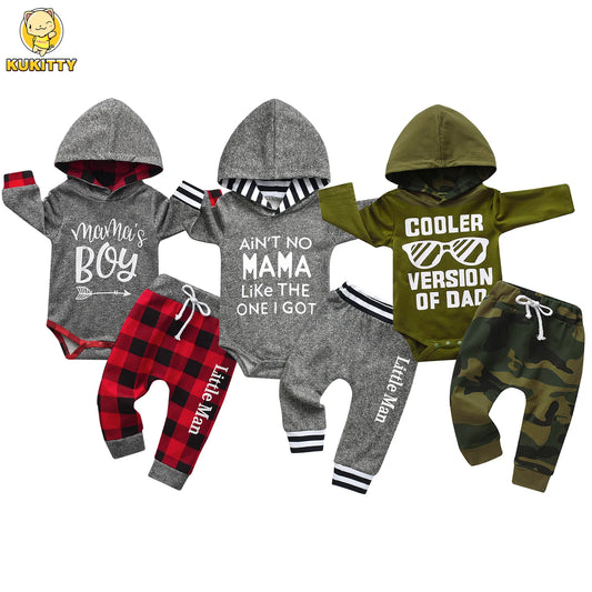 Baby Jungen 2-teiliges Frühlings- & Herbst-Outfit – Langarm-Hoodie Romper & Hose aus Baumwolle | Neugeborenen Set 0–12 Monate