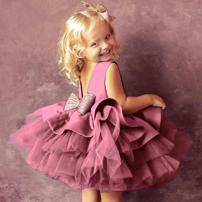 Elegantes Weihnachtskleid für Mädchen – Rückenfreies Prinzessinnenkleid mit Schleife – Festliches Ballkleid für Gala, Geburtstag & Hochzeit (Grün)