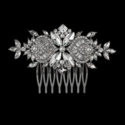 Silberner Haarkamm mit Perlen & Strass – Handgefertigtes elegantes Haarschmuck-Accessoire für Damen & Bräute