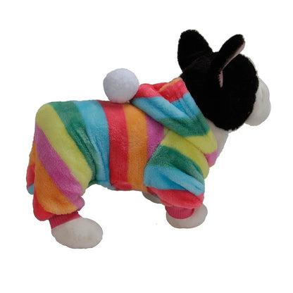 Weiche Flanell-Hundepyjama mit Streifen – Warmes Vierbeiniges Haustierkostüm für Herbst & Winter