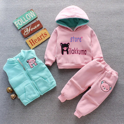 Warmer 3-teiliges Winter-Set für Babys – Kapuzenjacke mit Bärenmotiv, Weste & Hose – Baumwoll-Fleece für Jungen & Mädchen (1–3 Jahre)