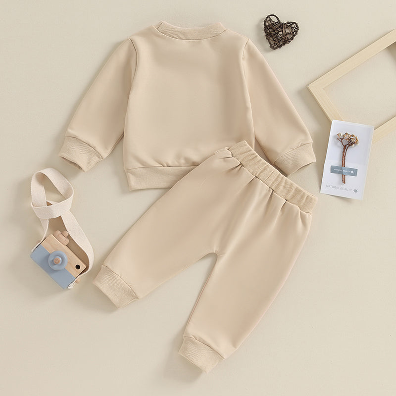 Baby Jungen 2-tlg. Herbst-Winter Set – Sweatshirt mit Buchstaben-Stickerei + Hose mit Tasche | Bequemes Outfit für Kleinkinder 0–3 Jahre