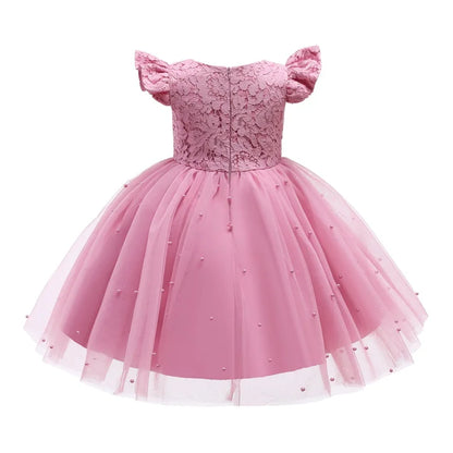 Vintage Prinzessinnenkleid mit Spitze & Stickerei – Luxuriöses Partykleid für Mädchen mit Rüschen & Goldakzenten (1–5 Jahre)