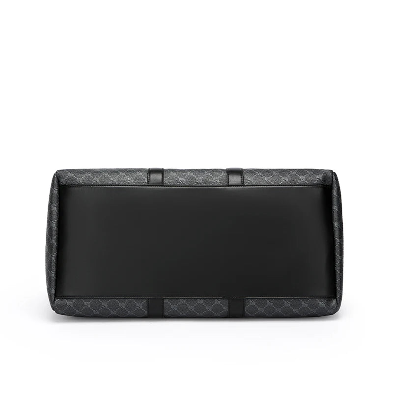 Herren Reisetasche – Schwarze PU-Ledertasche mit großem Fassungsvermögen und geometrischem Muster – Schultertasche für Business & Reisen