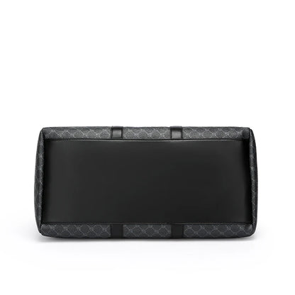 Herren Reisetasche – Schwarze PU-Ledertasche mit großem Fassungsvermögen und geometrischem Muster – Schultertasche für Business & Reisen