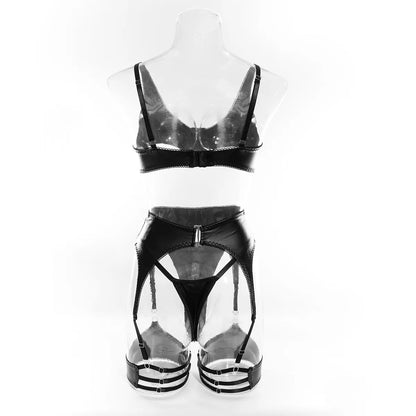 SINGREINY Sexy Leder-Unterwäsche-Set für Damen – Strapless BH & Slip aus Kunstleder, Dessous mit Cut-Out-Design