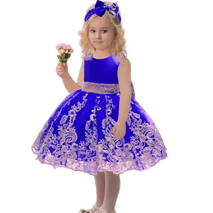 Sommerliches Prinzessinnenkleid für Mädchen – Ärmellos mit Rückenschleife & Pailletten – Festliches Kleid für Hochzeit, Party & Geburtstag