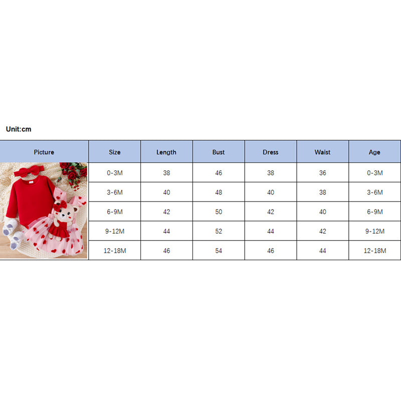 Frühlings-Outfit für Baby-Mädchen – 3-teilig: Langarm-Body, Herzträgerrock & Haarband (0–18 Monate)