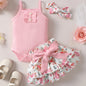 0–2 Jahre Sommer-Outfit für Baby-Mädchen – Ärmelloser Jumpsuit mit Trägern & Blumenrock