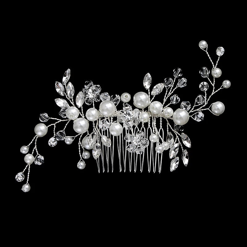 Silberner Haarkamm mit Perlen & Strass – Handgefertigtes elegantes Haarschmuck-Accessoire für Damen & Bräute