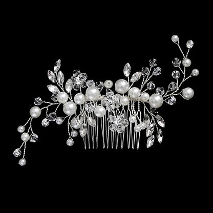 Silberner Haarkamm mit Perlen & Strass – Handgefertigtes elegantes Haarschmuck-Accessoire für Damen & Bräute
