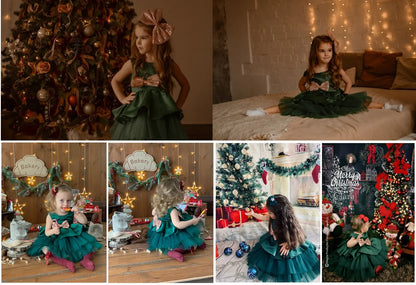 Elegantes Weihnachtskleid für Mädchen – Rückenfreies Prinzessinnenkleid mit Schleife – Festliches Ballkleid für Gala, Geburtstag & Hochzeit (Grün)