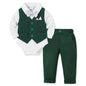 👔 Frühlings-Westenanzug für Jungen – Gentleman-Set mit Langarm-Body, Weste, Hose & Fliege (3–24 Monate)