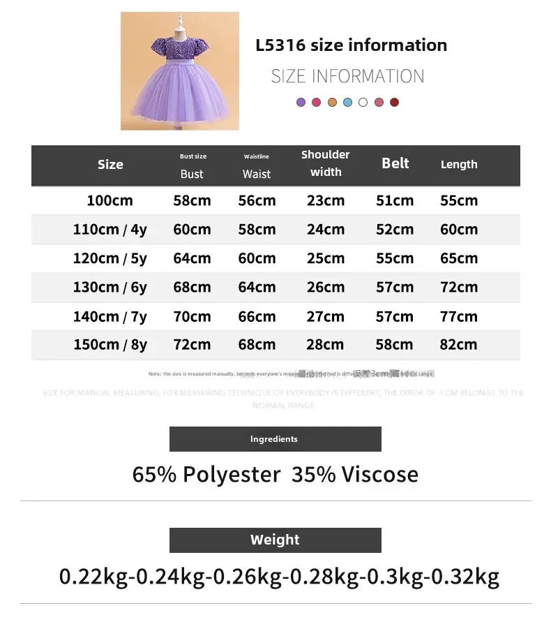 Elegantes Prinzessinnenkleid für Mädchen mit Pailletten & Tüll – Festliches Kleid für Auftritte, Feiern & besondere Anlässe
