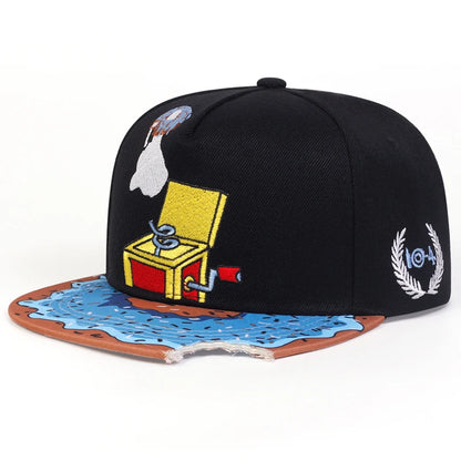 Unisex Baseballcap mit Eye & Pizza Stickerei – Verstellbare Hip-Hop Mütze für Frühling & Herbst | Casual Streetwear
