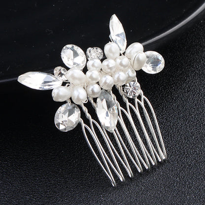 Silberner Haarkamm mit Perlen & Strass – Handgefertigtes elegantes Haarschmuck-Accessoire für Damen & Bräute