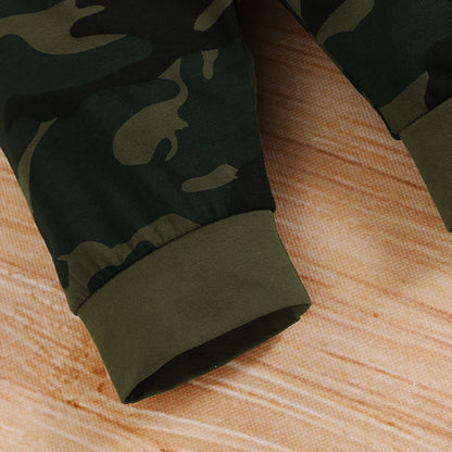 3-teiliges Sommer-Outfit für Neugeborene Jungen – Kurzarm-Body mit Schriftzug + Camouflage-Hose + Mütze | Baby Jungen Kleidung 0–18 Monate