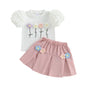 Sommer-Outfit für Kleinkinder Mädchen (6M–4J) – Häkelblumen T-Shirt mit Puffärmeln & A-Linien-Rock + Haarband