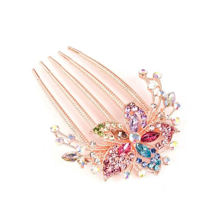 Vintage Blumen-Haarkamm mit Strass – Glänzender Haarschmuck für Damen – Antistatisch & Elegant (Geschenkidee)