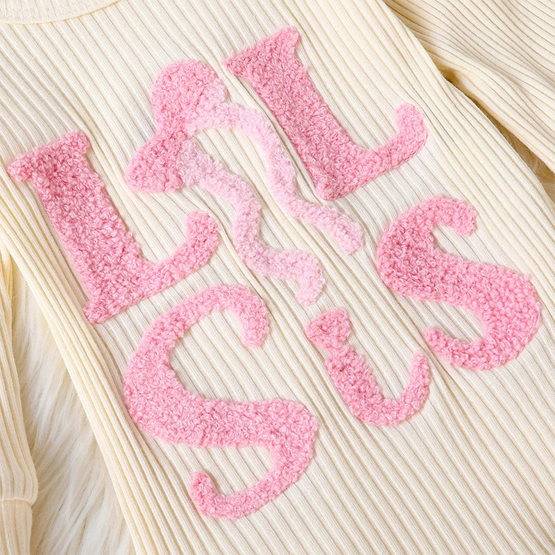 Herbst-Outfit für Baby-Mädchen (0–18 Monate) – 3-teilig: Langarm-Body mit Stickschrift, Schlaghose & Haarband – von Pudcoco